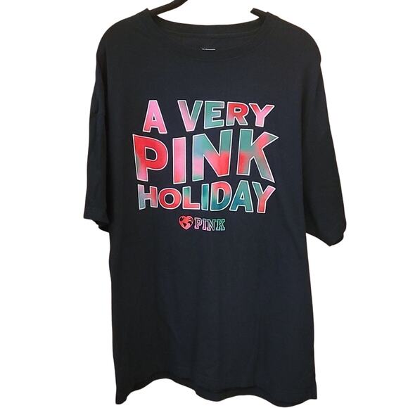 Victoria’s Secret PINK Holiday Sleep Shirt One Size Black Graphic Tee - Picture 1 of 6